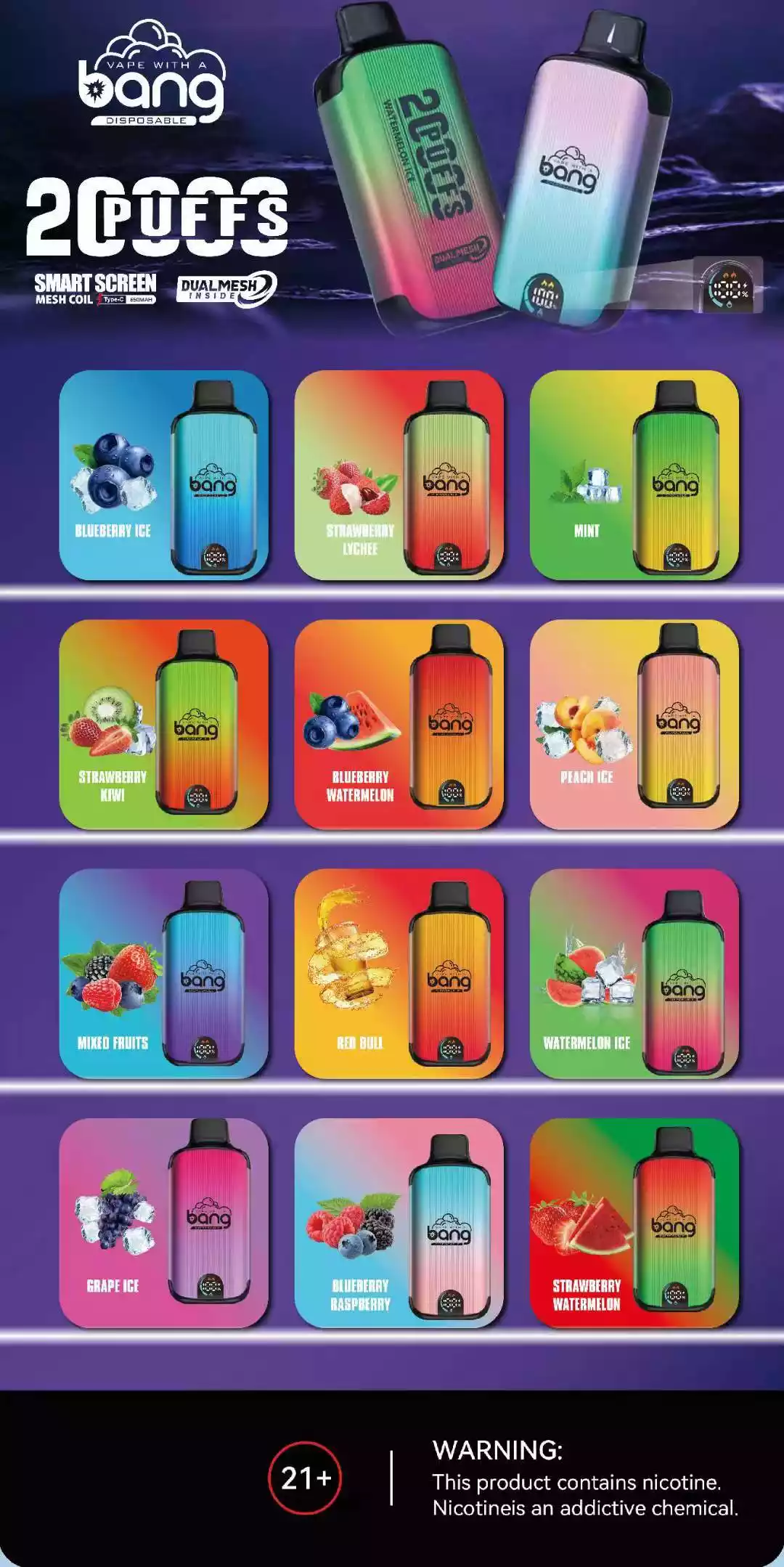 BANG 20000 Digital Screen Puffs Discover the Best Disposable Vape with 28ml E Liquid Capacity