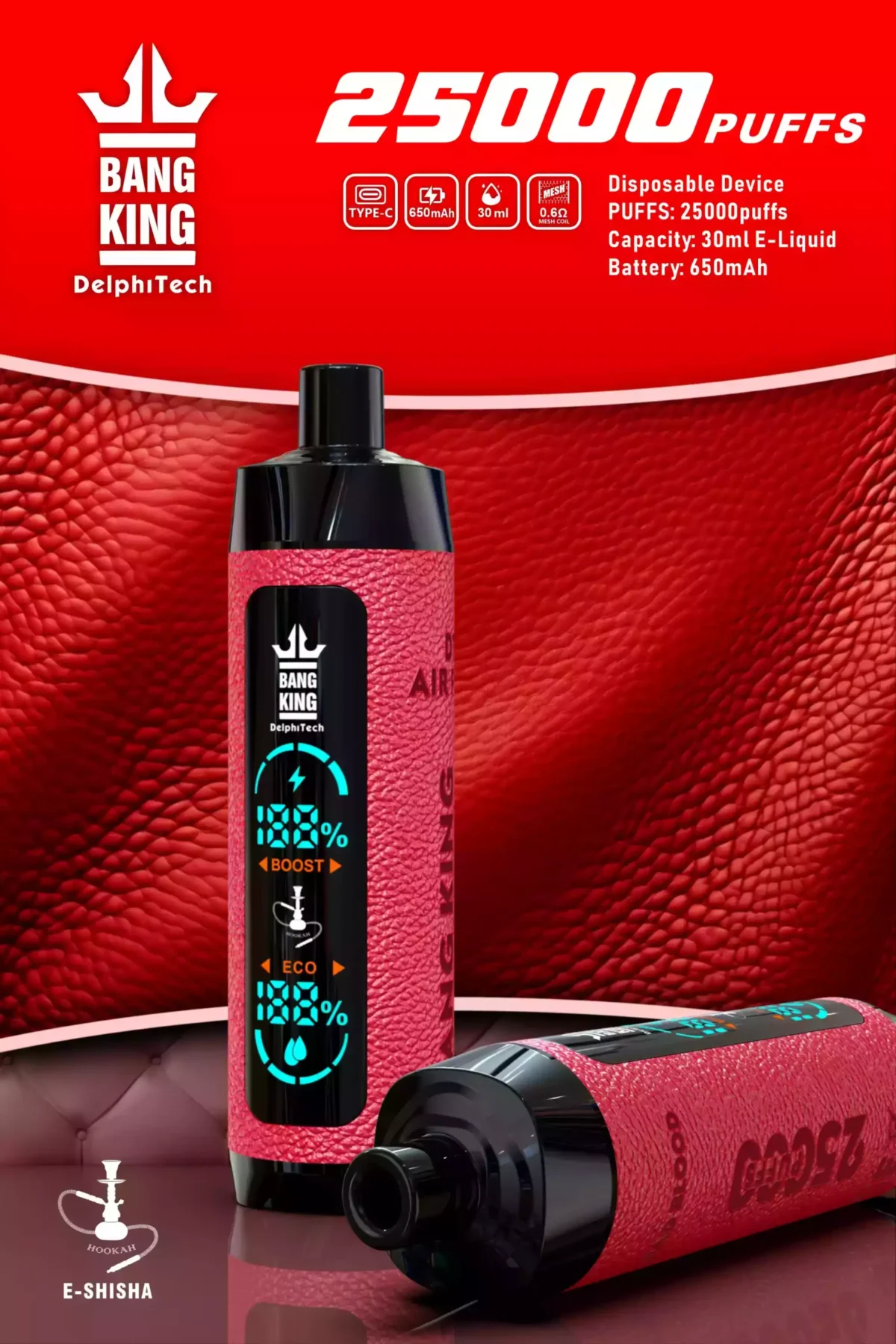 BANG King 25000 Funda de cuero Puffs Batería de 650mAh y 30ml E liquid para la máxima comodidad en Vaping