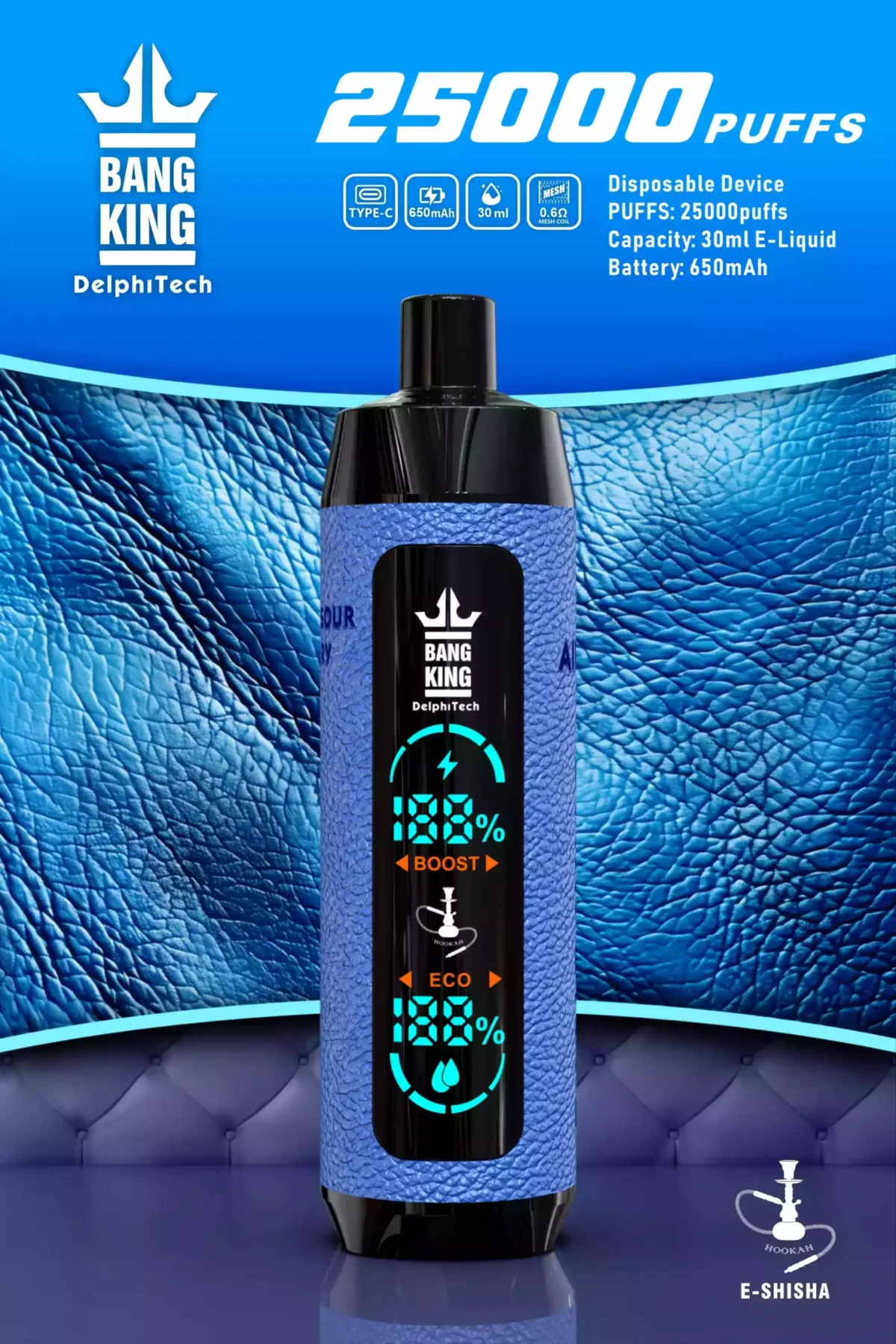 BANG King 25000 Funda de cuero Puffs Batería de 650mAh y 30ml E liquid para la máxima comodidad en Vaping