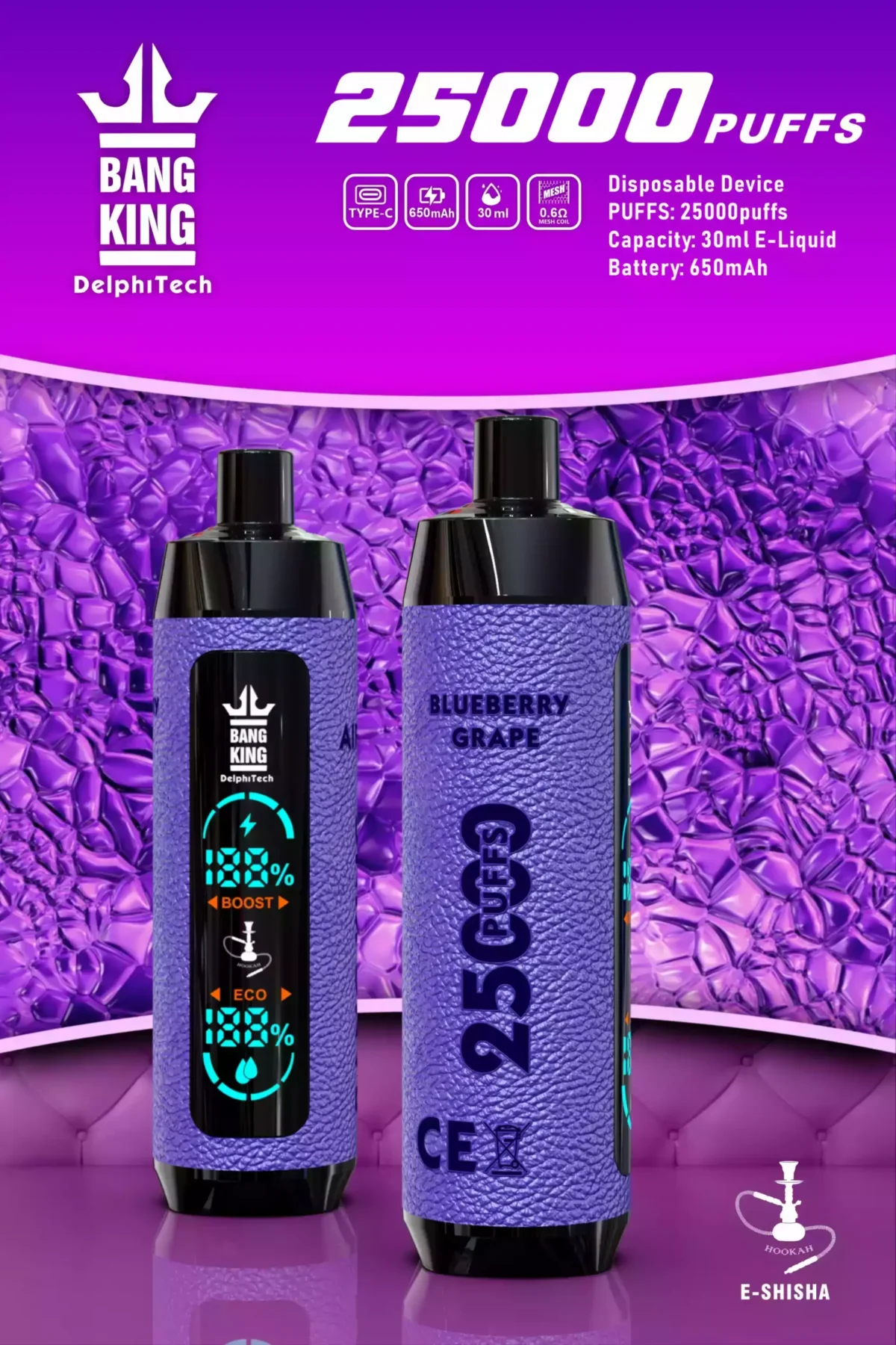 BANG King 25000 Funda de cuero Puffs Batería de 650mAh y 30ml E liquid para la máxima comodidad en Vaping