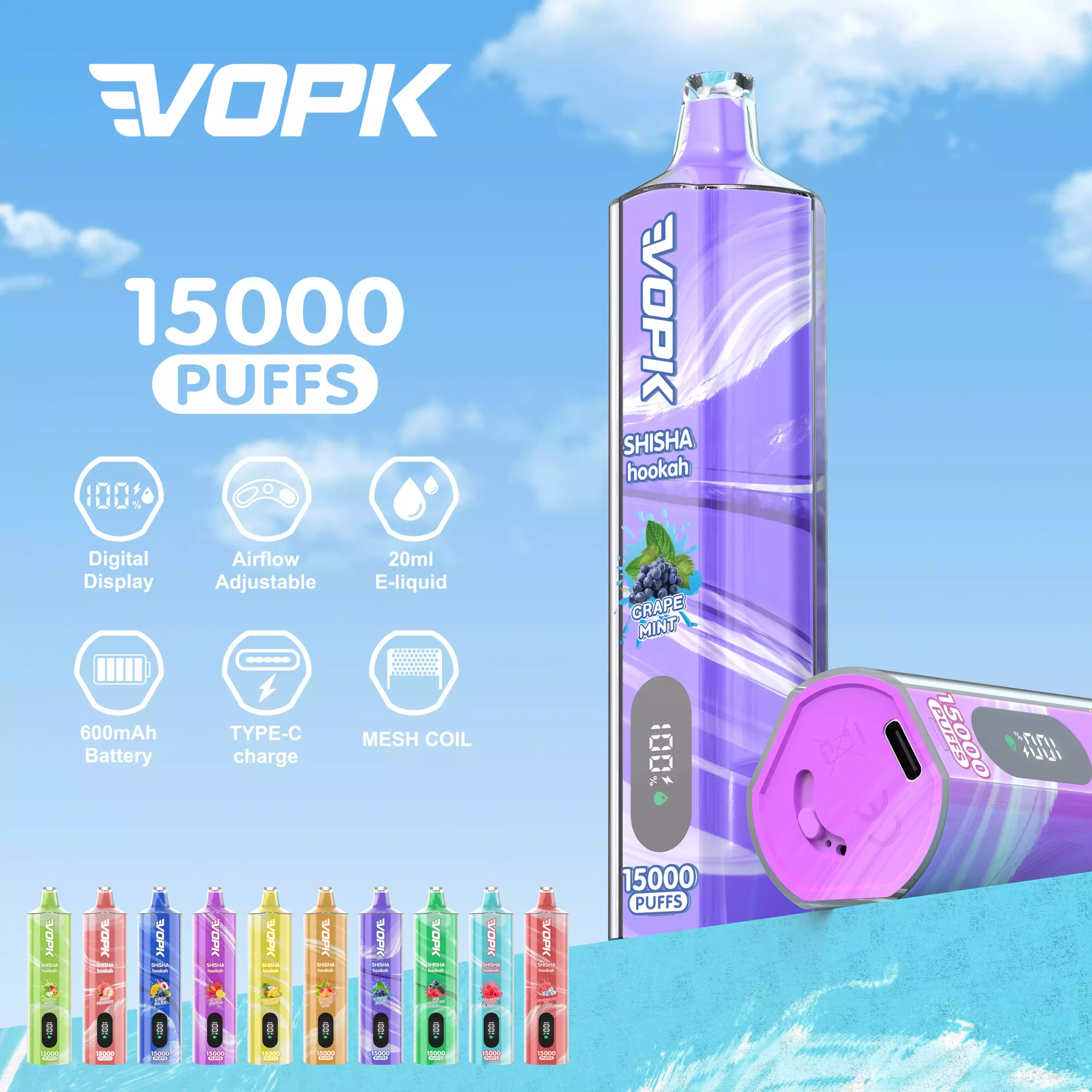 VOPK 15000 Puffs Dual Display & Type-C Charging for a Premium Vaping Experience