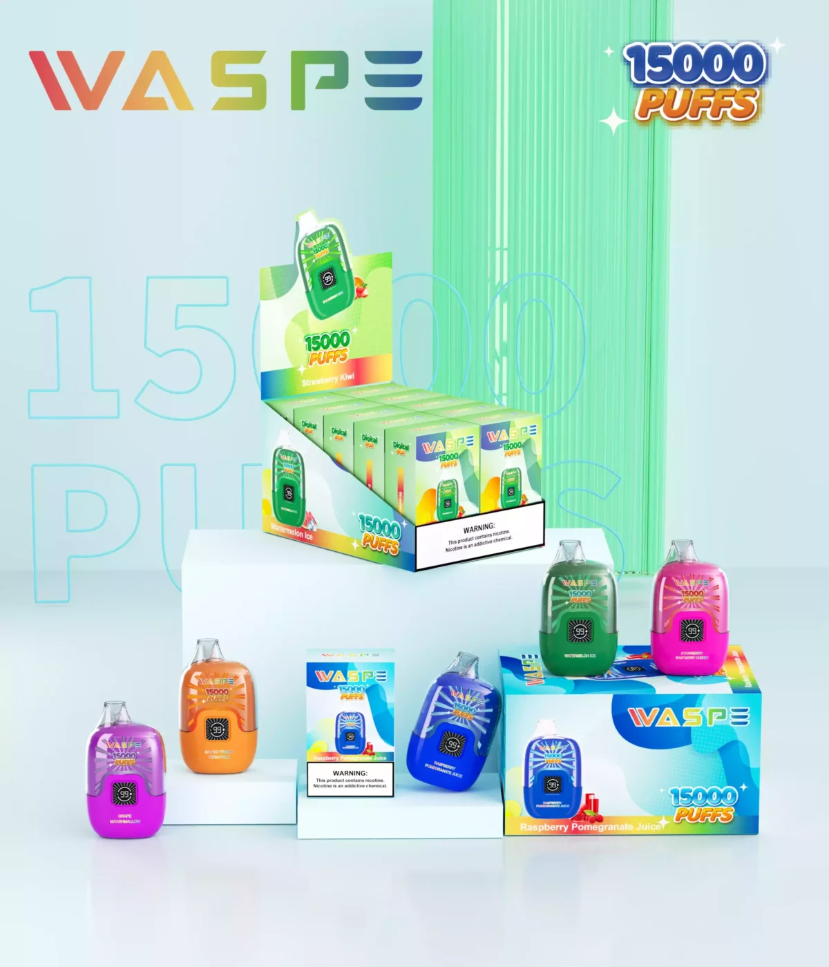 WASPE 15000 PUFFS Digital Box Rechargeable Vape avec 0% à 5% Nicotine