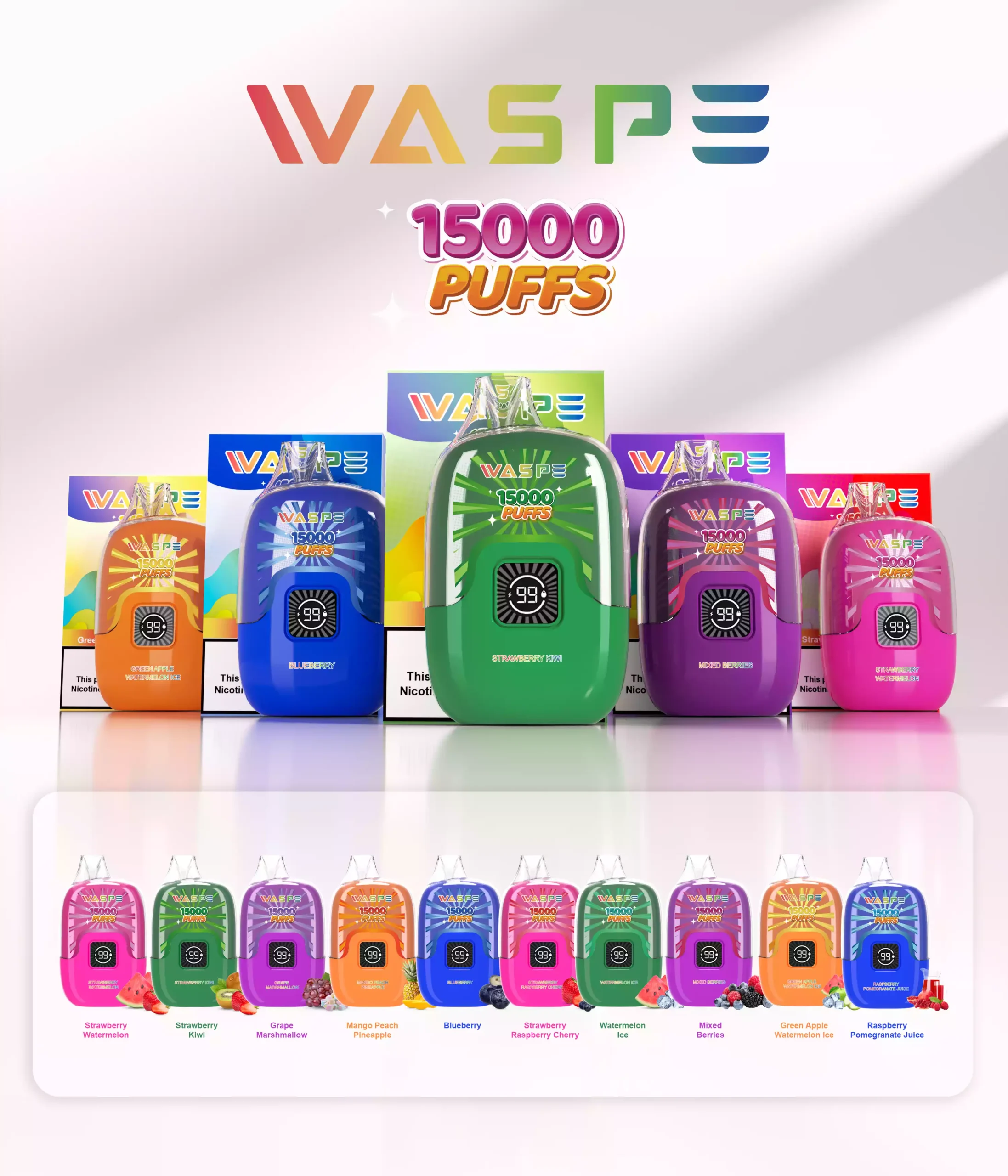WASPE 15000 PUFFS Digital Box Rechargeable Vape avec 0% à 5% Nicotine