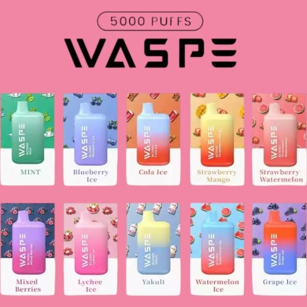 WASPE 5000 Puffs Disposable Vape with 5000 Puffs 650mAh Battery and 10 Irresistible Flavors