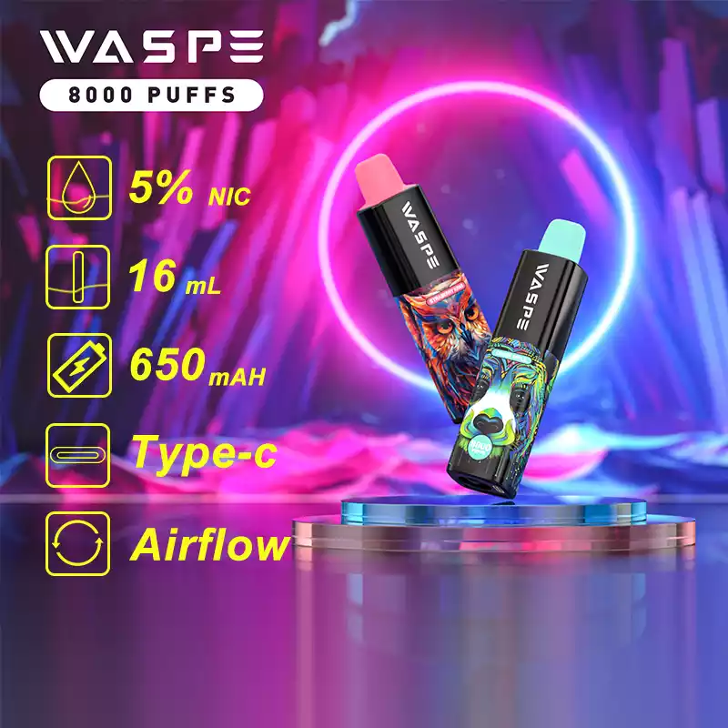 WASPE 8000 PUFFS Disposable Vape with 650mAh Battery and 10 Unique Flavors