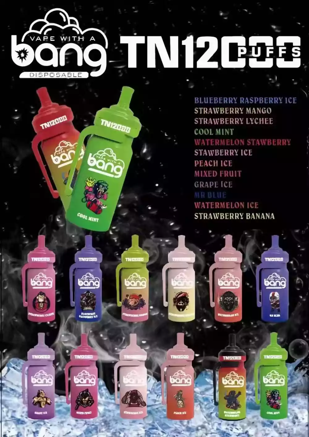 BANG Tn 12000 12k Puffs The Best Disposable Vape with 20ml E Liquid Capacity and Sleek Design